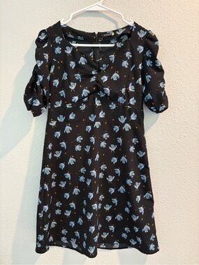 Tokyo Talkies Urban Black Dress with Blue Floral Print (size M)